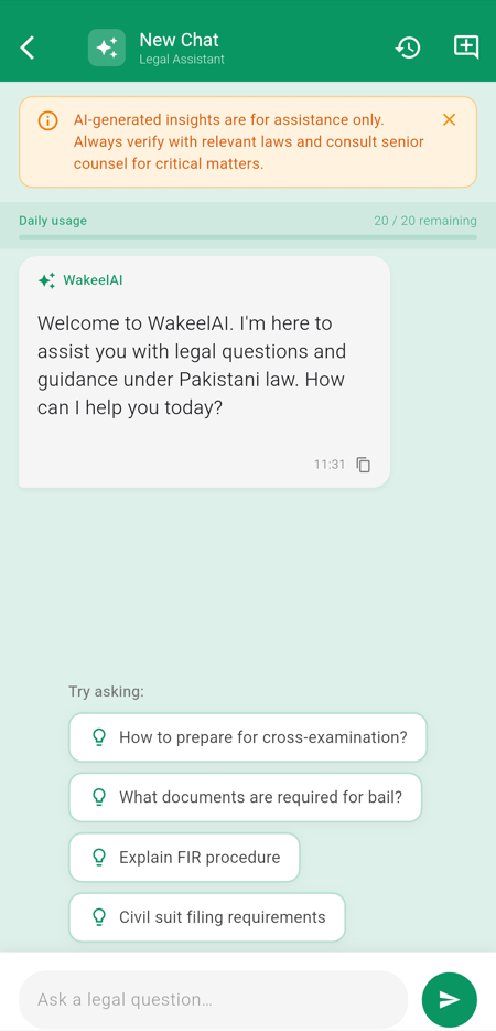 WakeelAI — AI Legal Assistant in Urdu and English