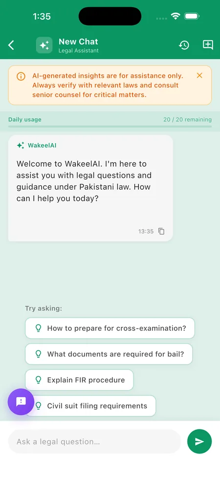 WakeelAI — AI Legal Assistant in Urdu and English